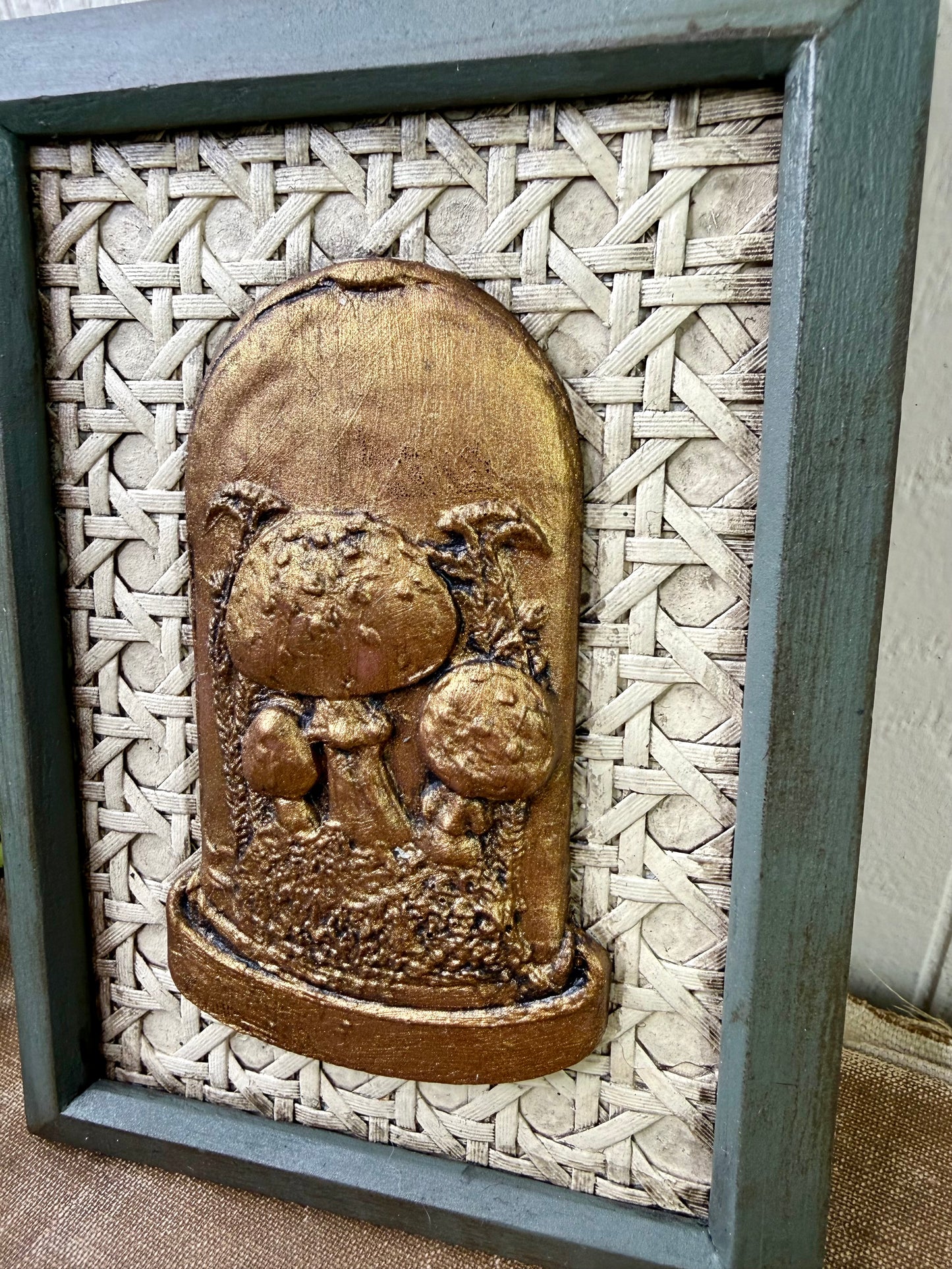 Handmade Upcycled Framed Art with Mushrooms #1