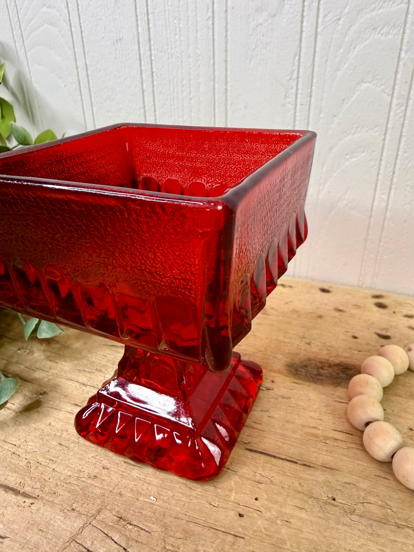 Vintage Jeannette Glass Square Pedestal Wedding Bowl Candy Dish