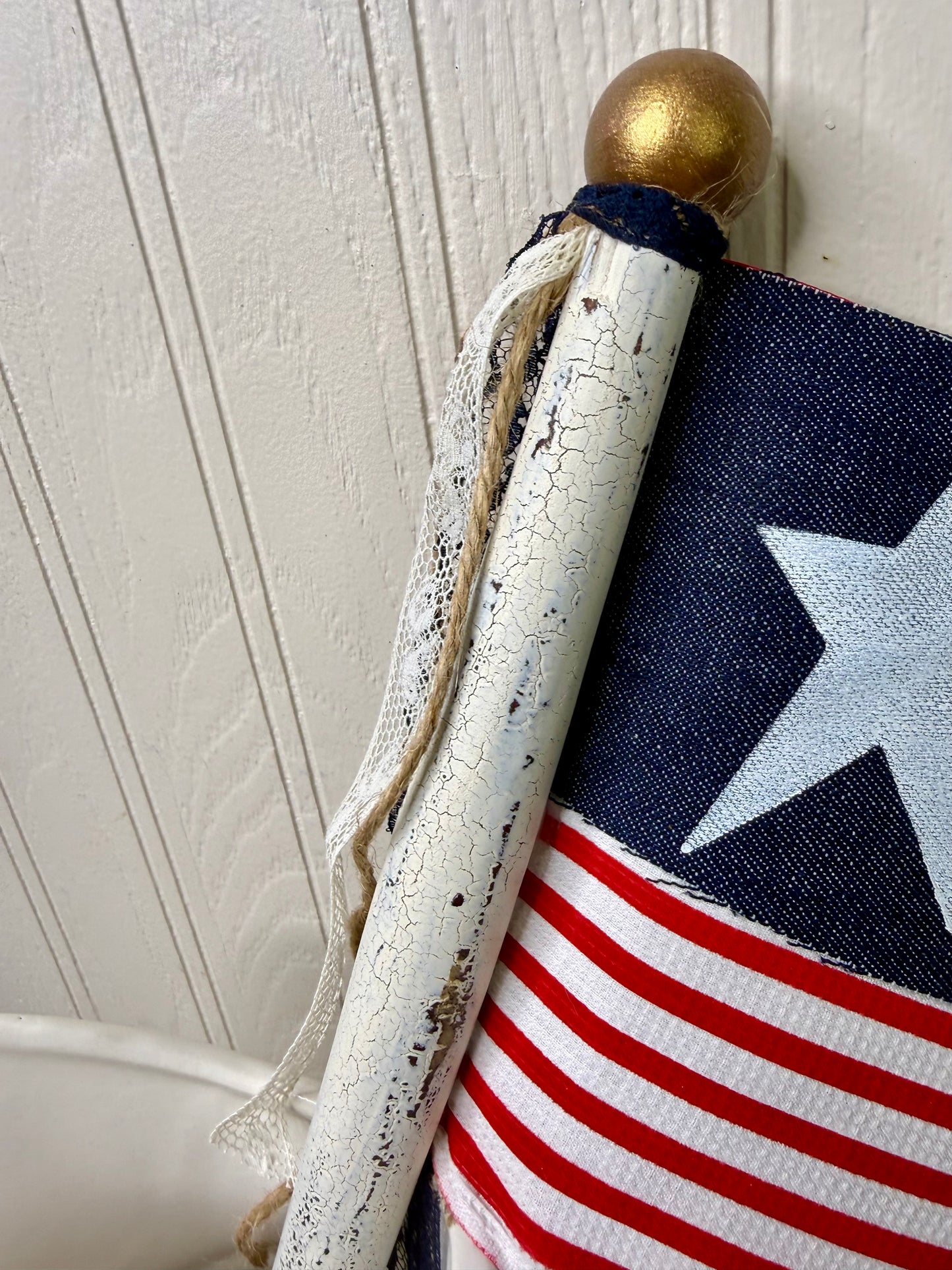 Handmade Spindle Flag with Stripe Pattern