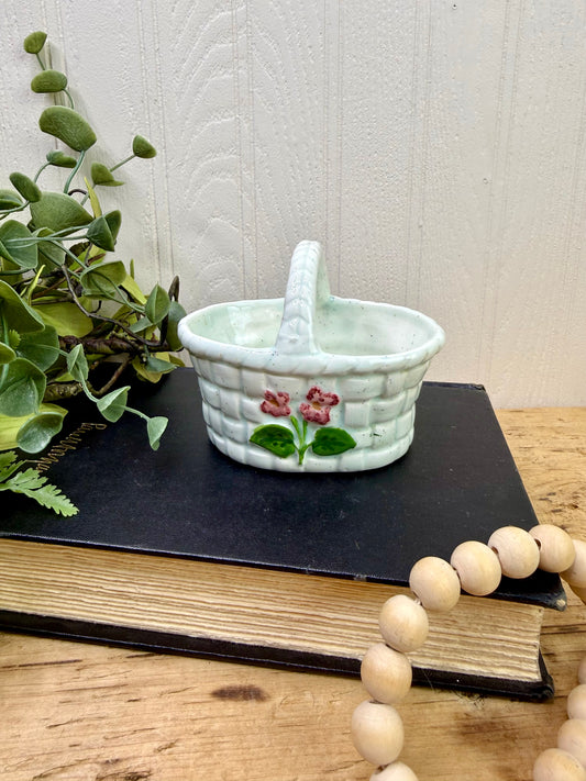 Vintage Handmade Ceramic Basket Figurine