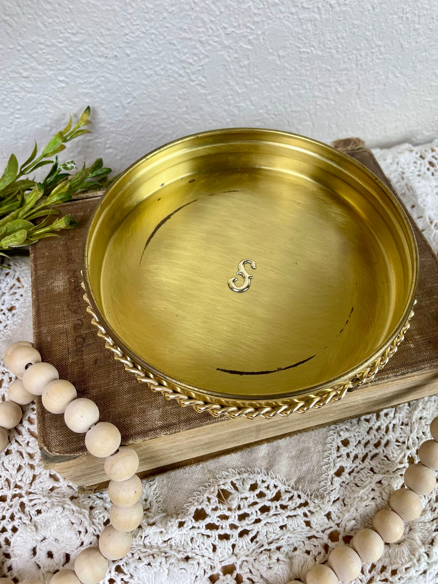 Vintage England Brass Tray with S Monogram