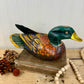 Vintage Hand Carved Wooden Duck with Golden Details