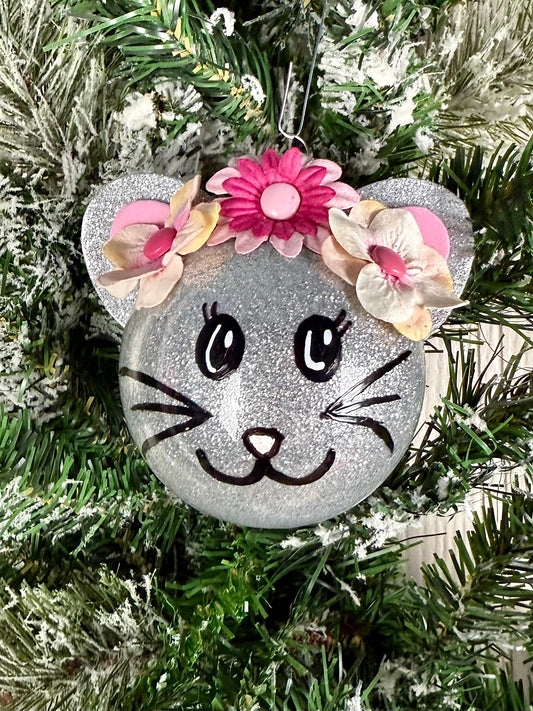 Handmade Glitter Mouse Ornament- A