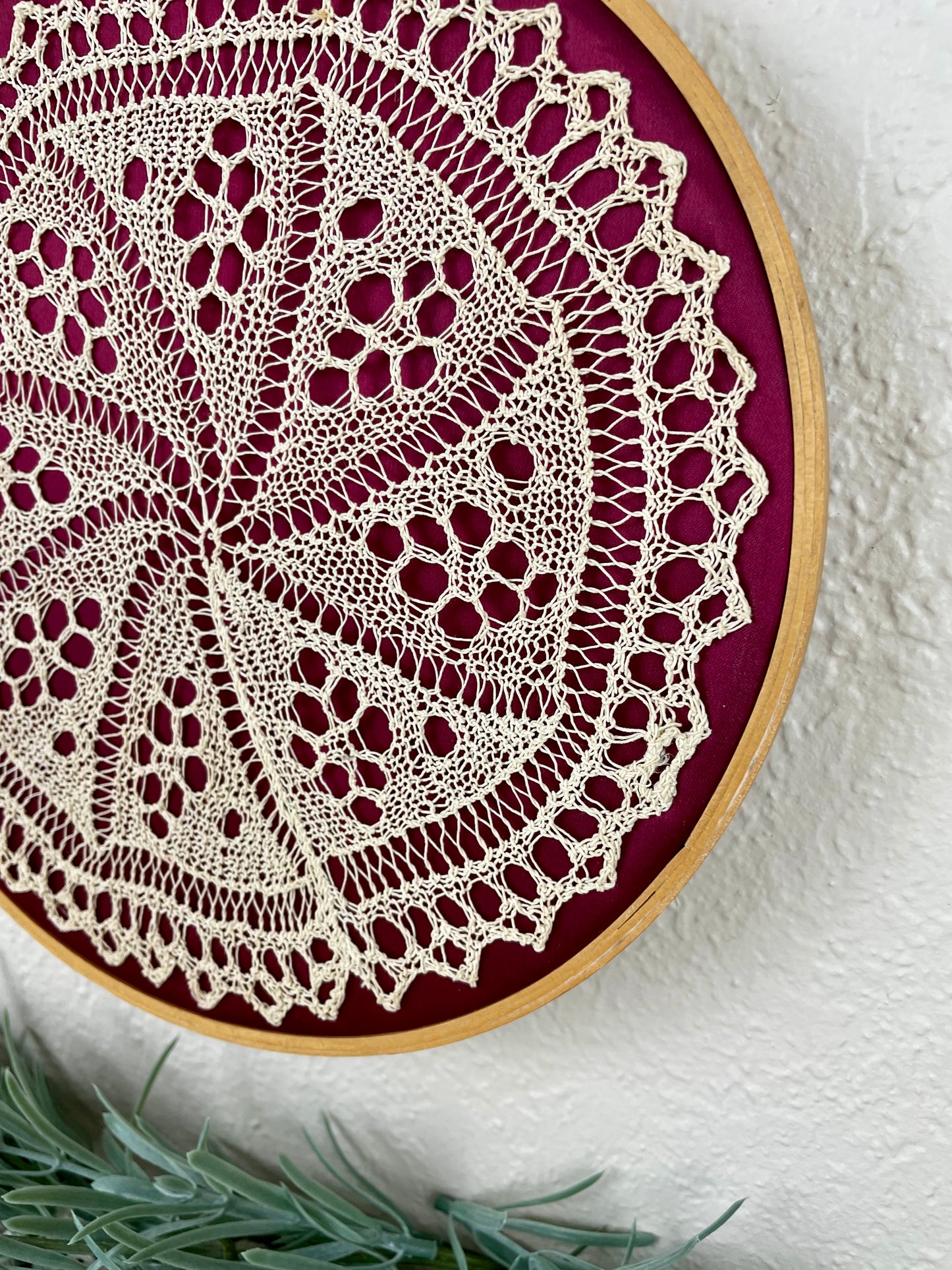 Vintage Handmade Hanging Doily in Embroidery Hoop