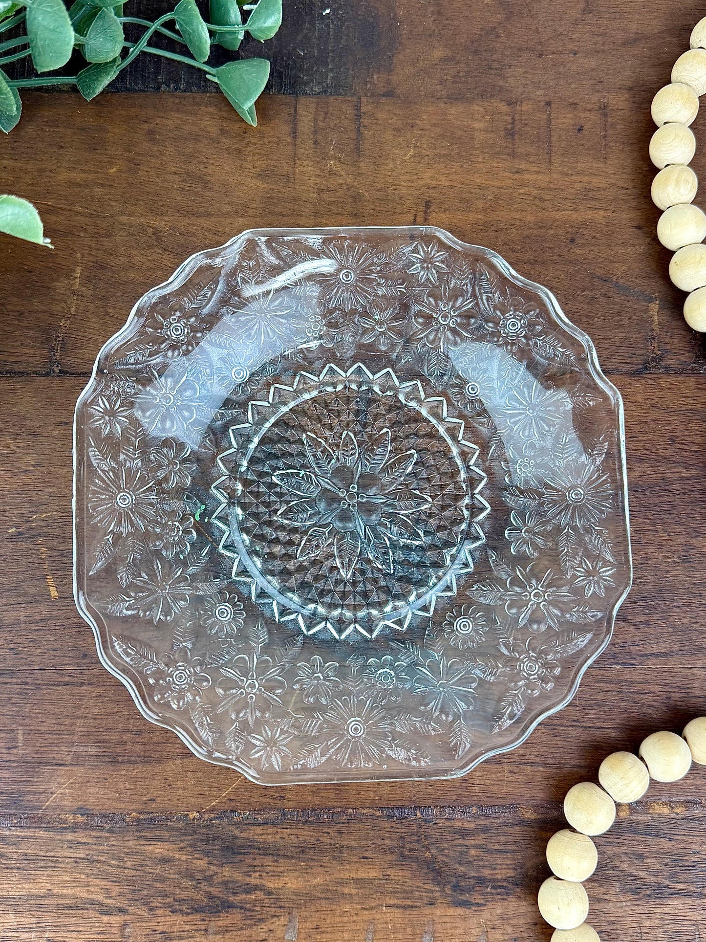 Vintage Anchor Hocking "Pineapple and Floral" Glass Bread & Butter Plate