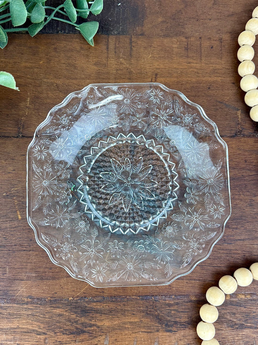 Vintage Anchor Hocking "Pineapple and Floral" Glass Bread & Butter Plate