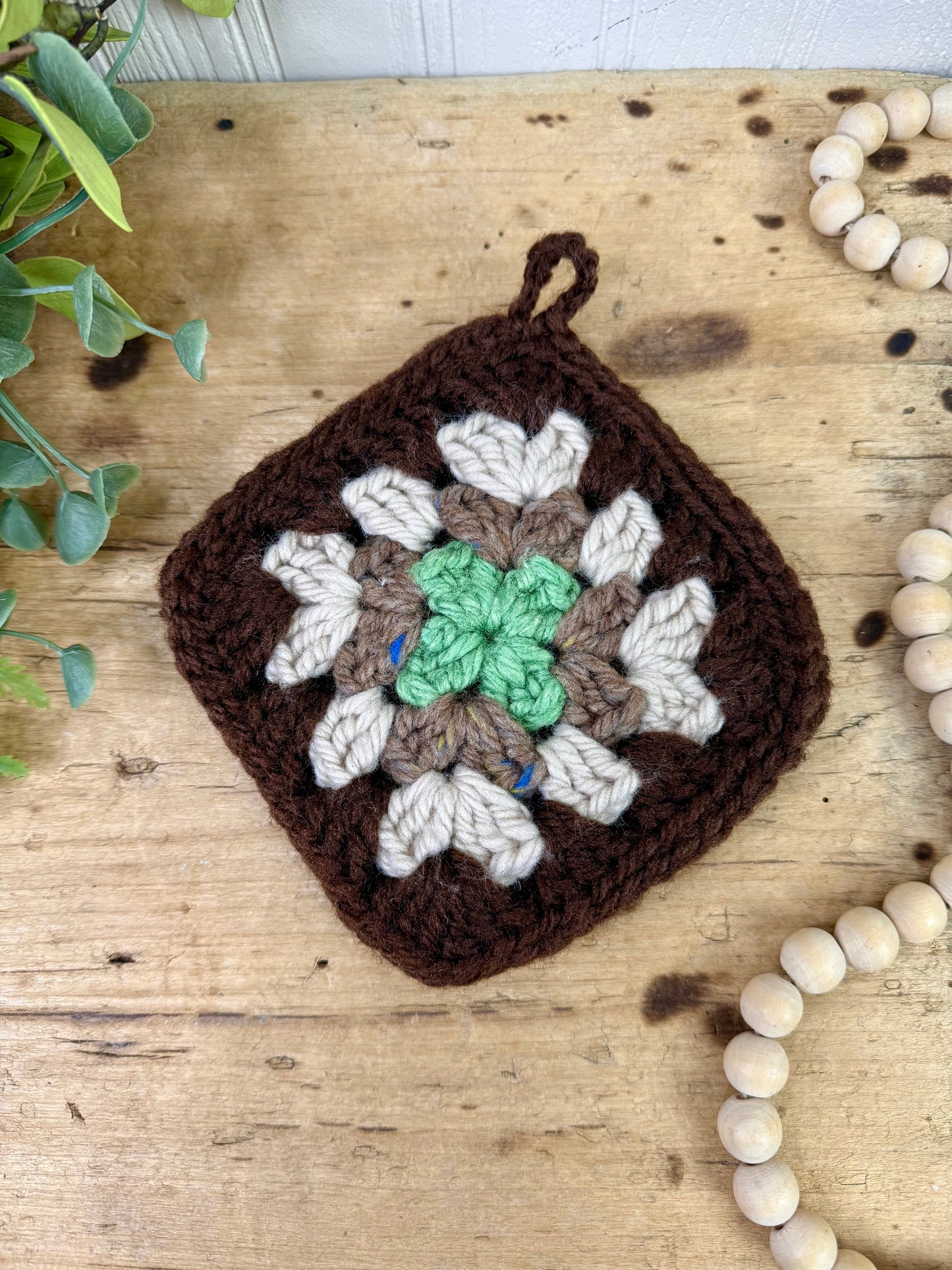 Vintage Crocheted Granny Square Potholder