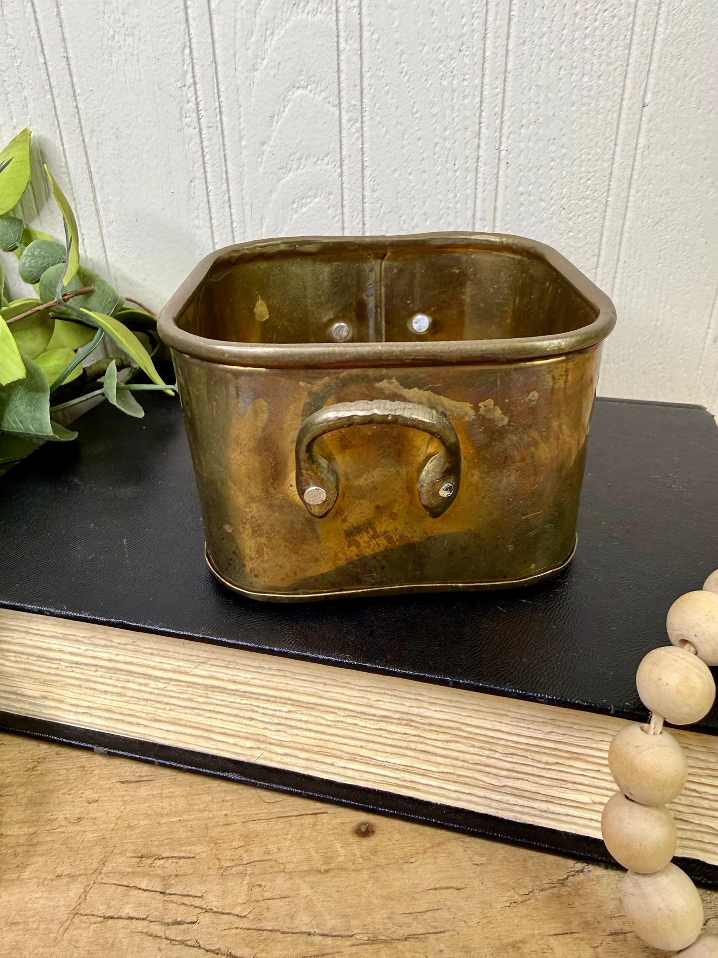 Vintage Brass Square Container with Handles