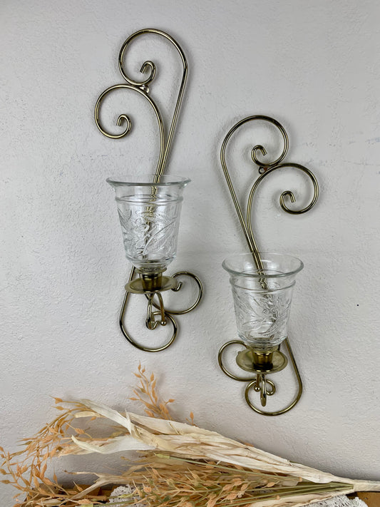 Vintage Home Interiors Brass Candle Sconce Set