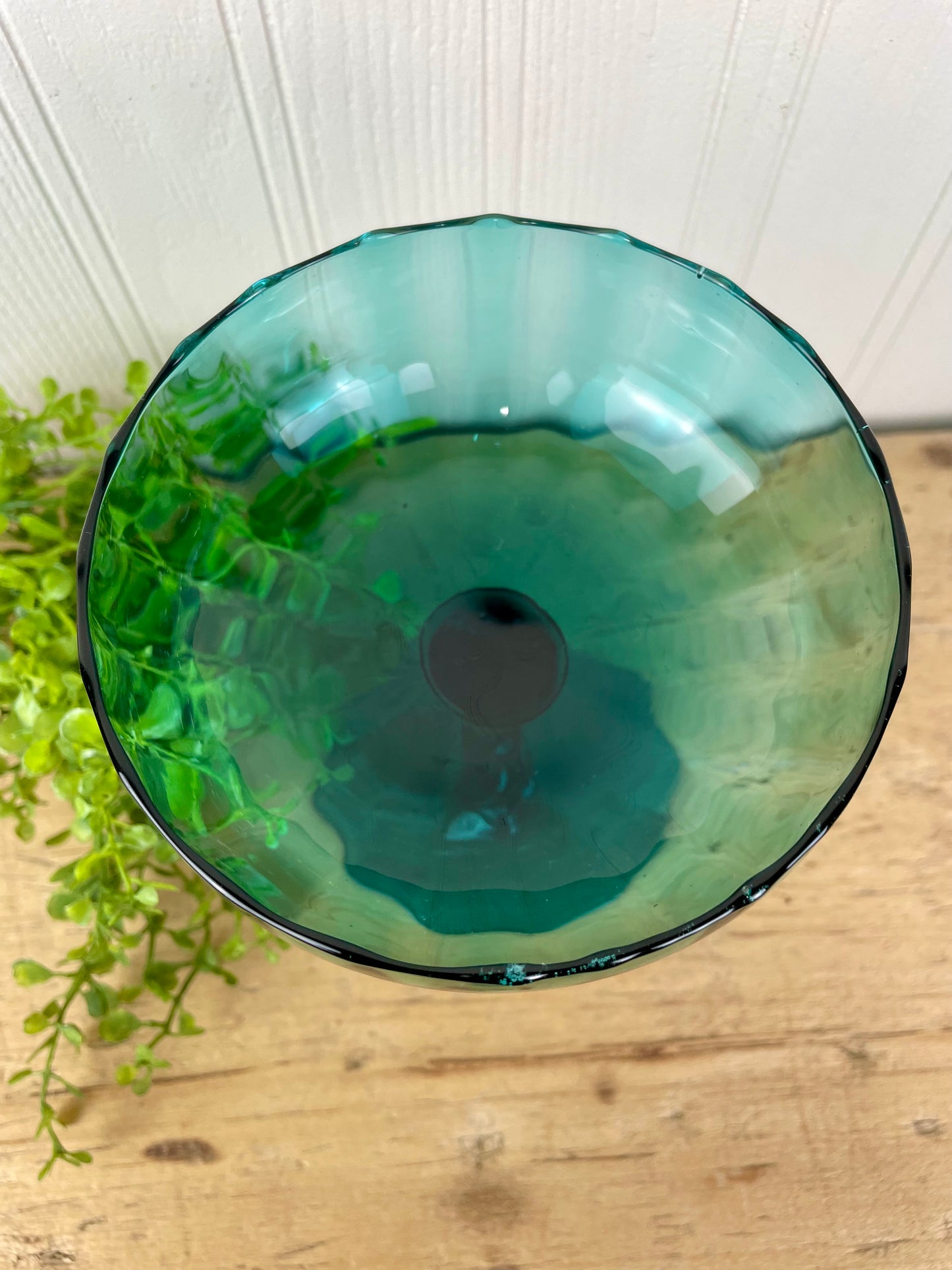 Vintage Hand Blown Turquoise Blue Glass Compote Dish