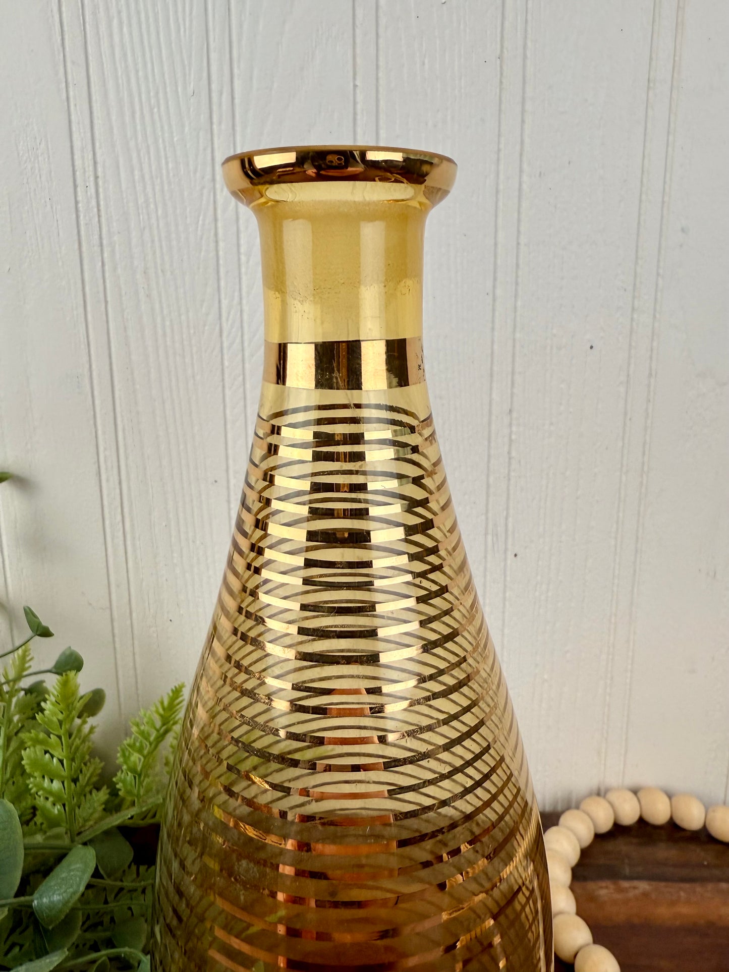 Vintage Mid-Century Gold Striped Glass Decanter