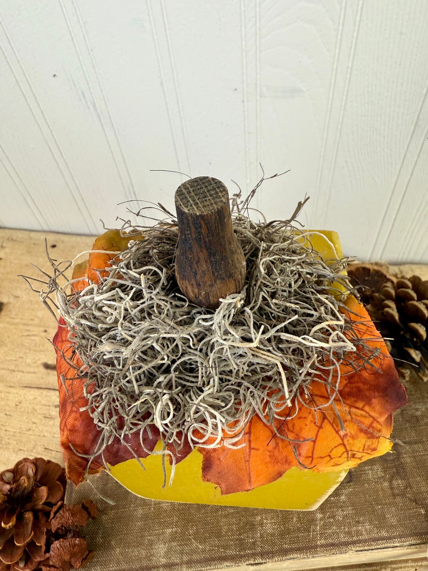 Handmade Reclaimed Wood Yellow Block Pumpkin