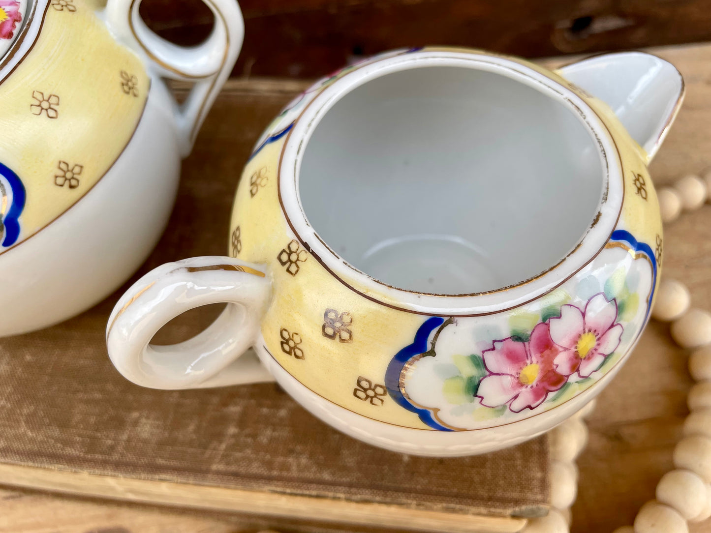 Vintage Nippon Hand Painted Porcelain Creamer & Sugar Dish Set