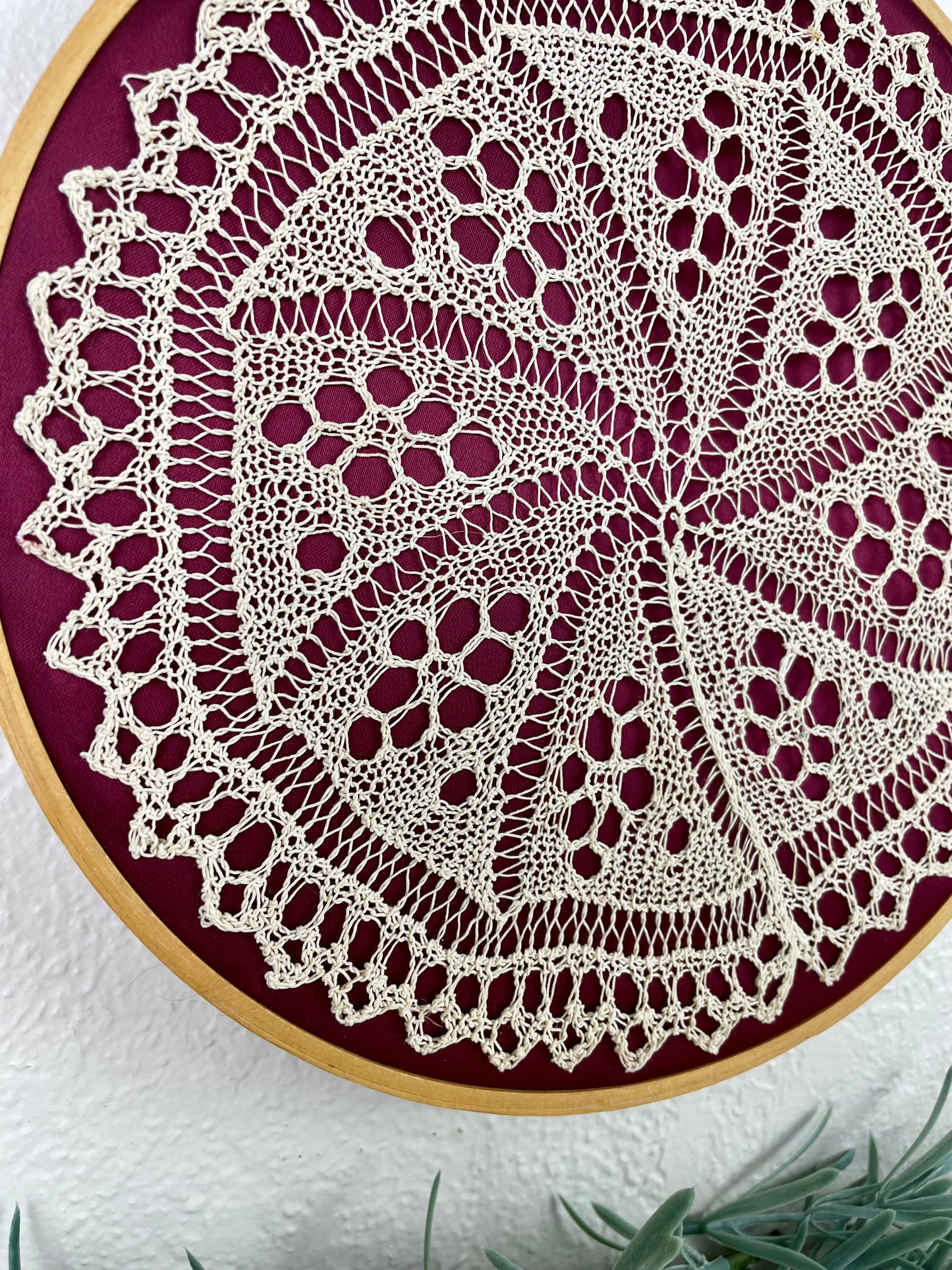 Vintage Handmade Hanging Doily in Embroidery Hoop