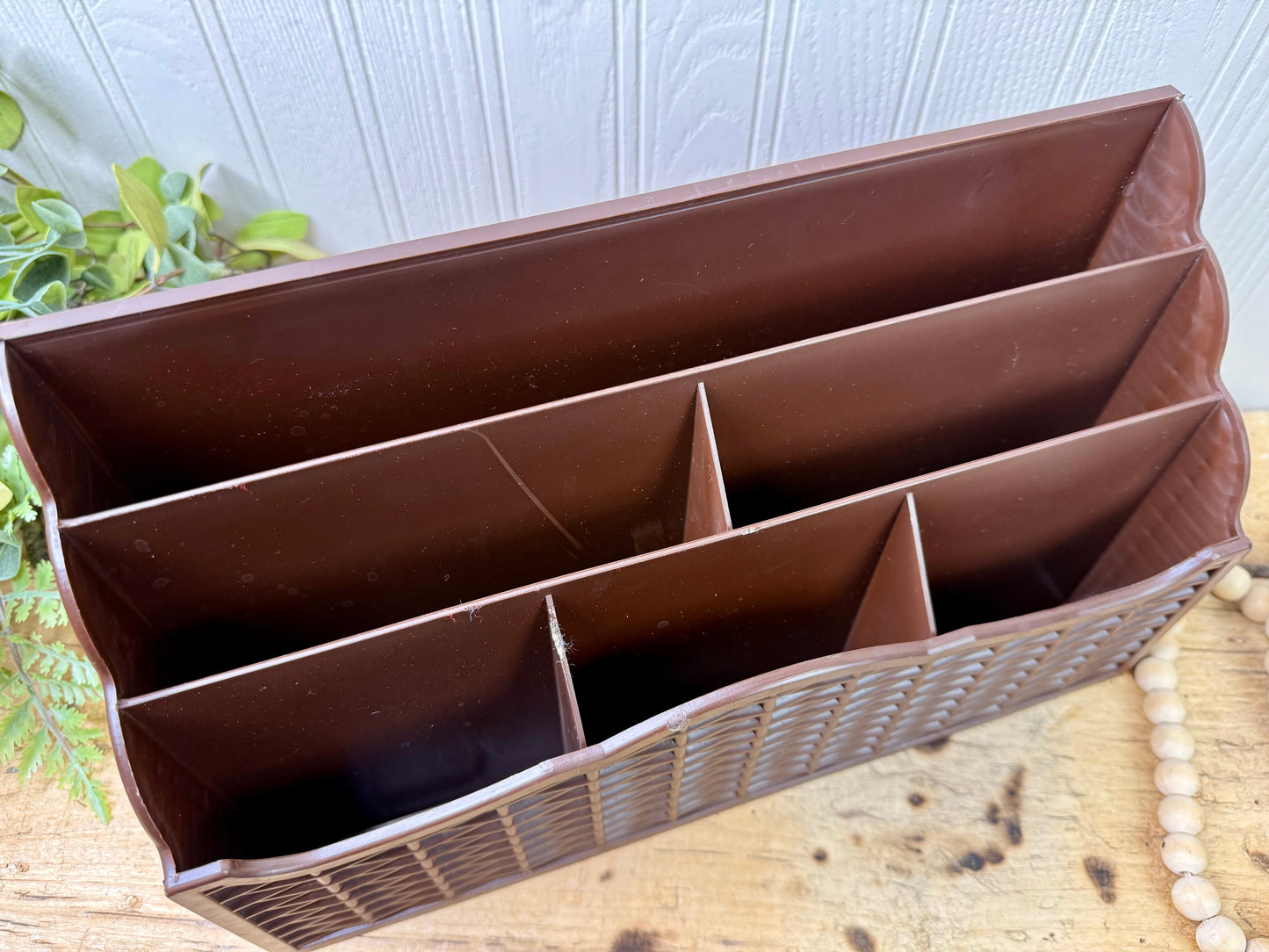 Vintage 1970’s Action Industries Faux Wicker Letter Organizer