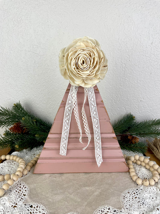Upcycled Vintage Trim Pink Large Christmas Tree with Wood Flower