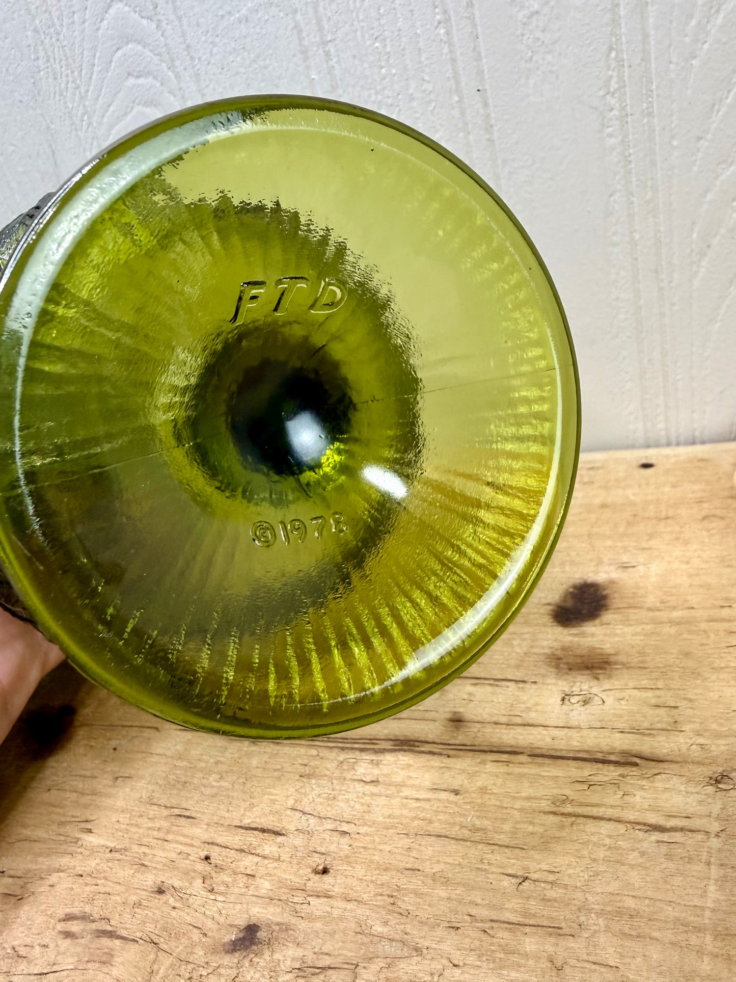 Vintage FTD Green Glass Pedestal Bowl