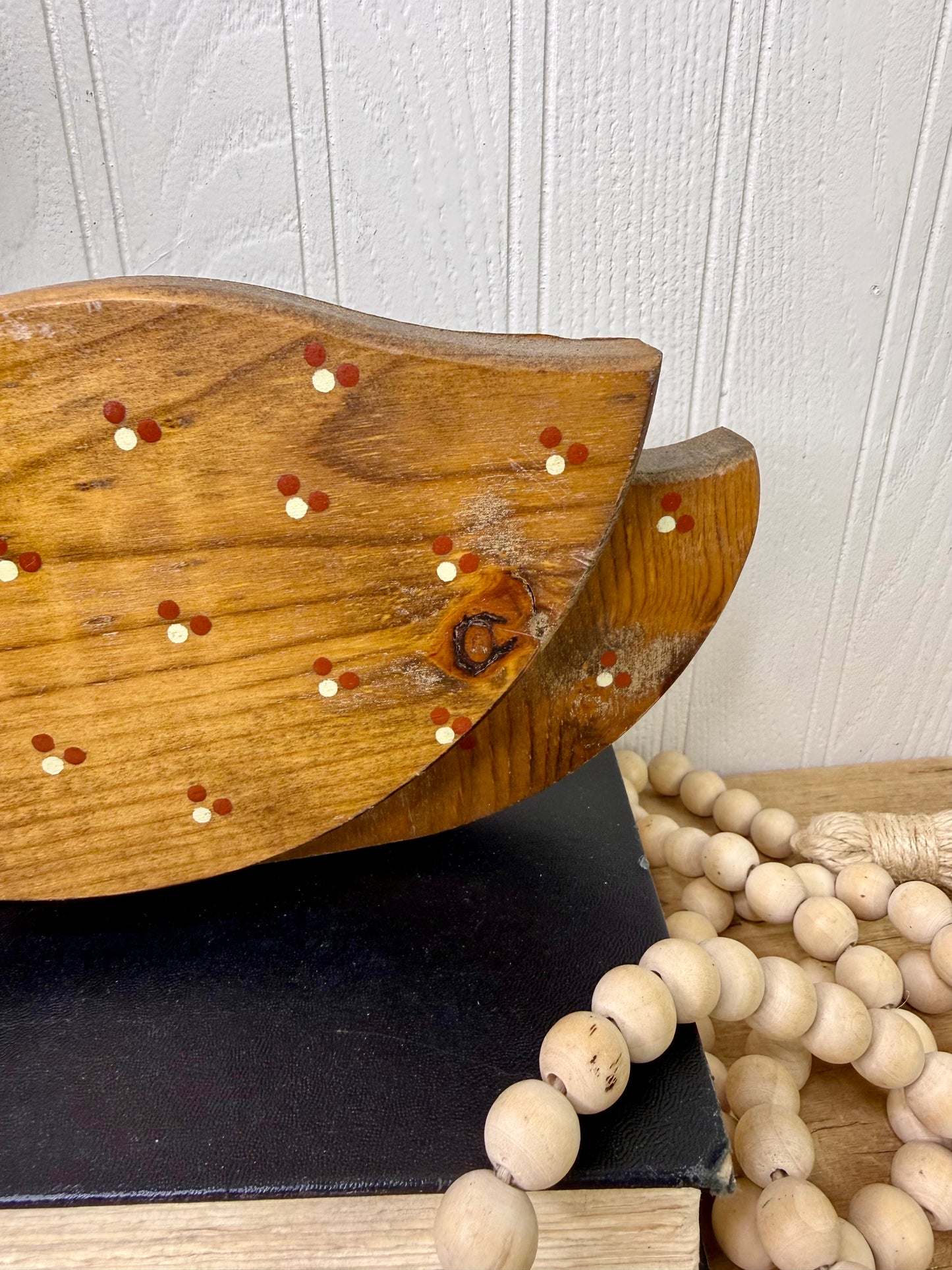 Vintage Home Interiors Wooden Goose Wall Pocket with Red Florals