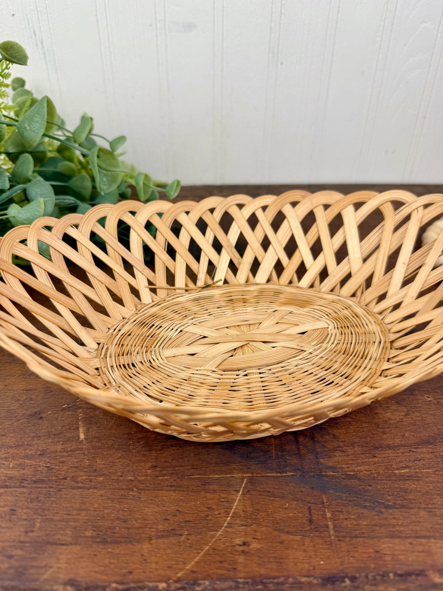 Vintage Oval Open Weave Wicker Basket