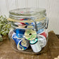 Vintage Glass Clasp Jar with Thread Spools