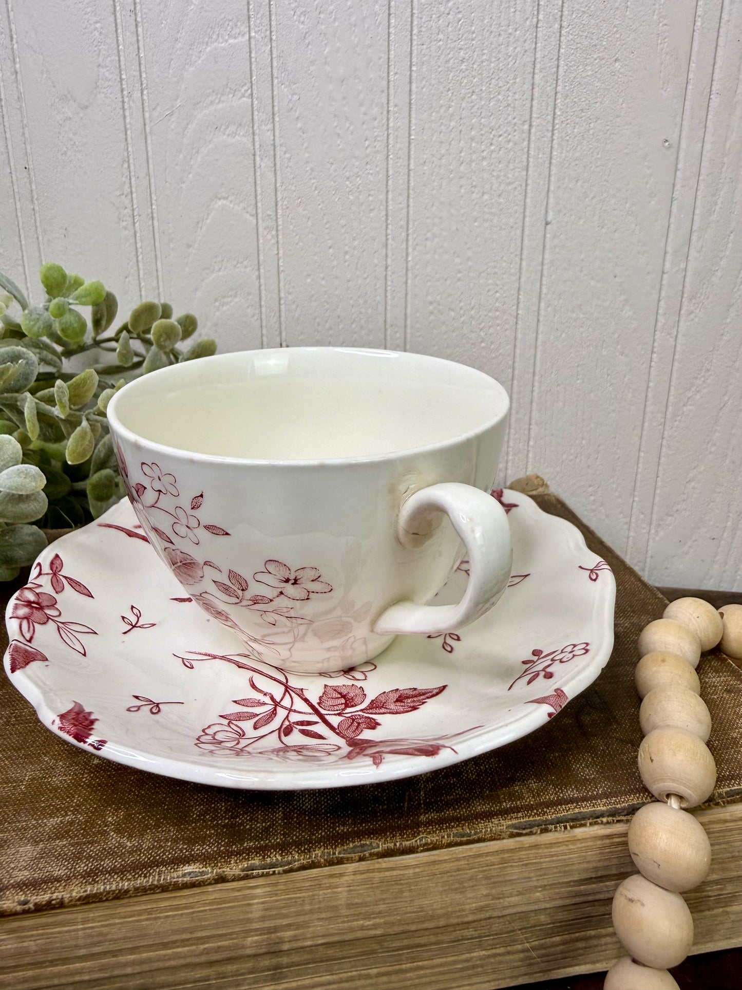 Antique J&G Meakin Tudor Roses Teacup and Saucer Set