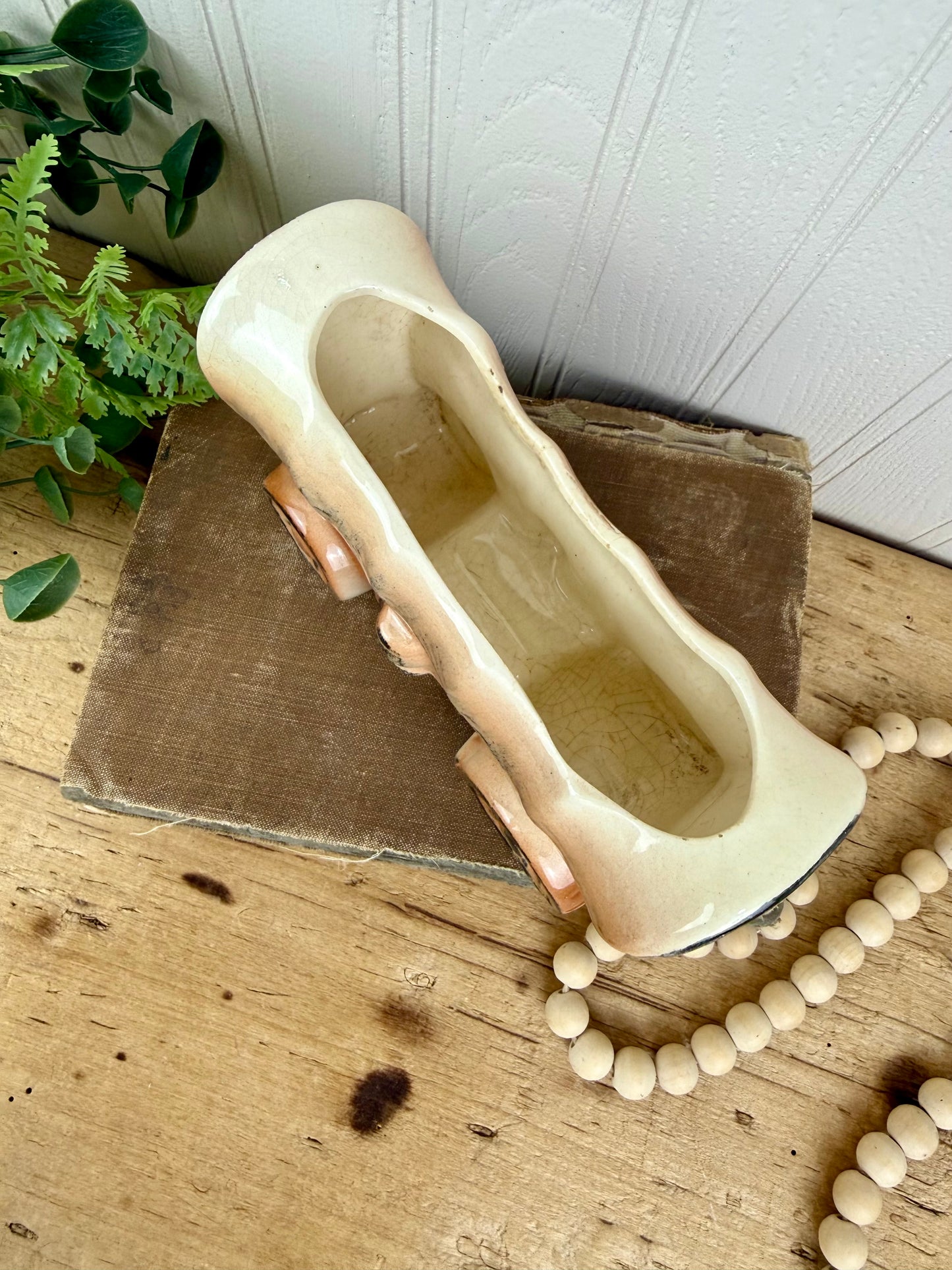 Vintage Ceramic Covered Wagon Planter
