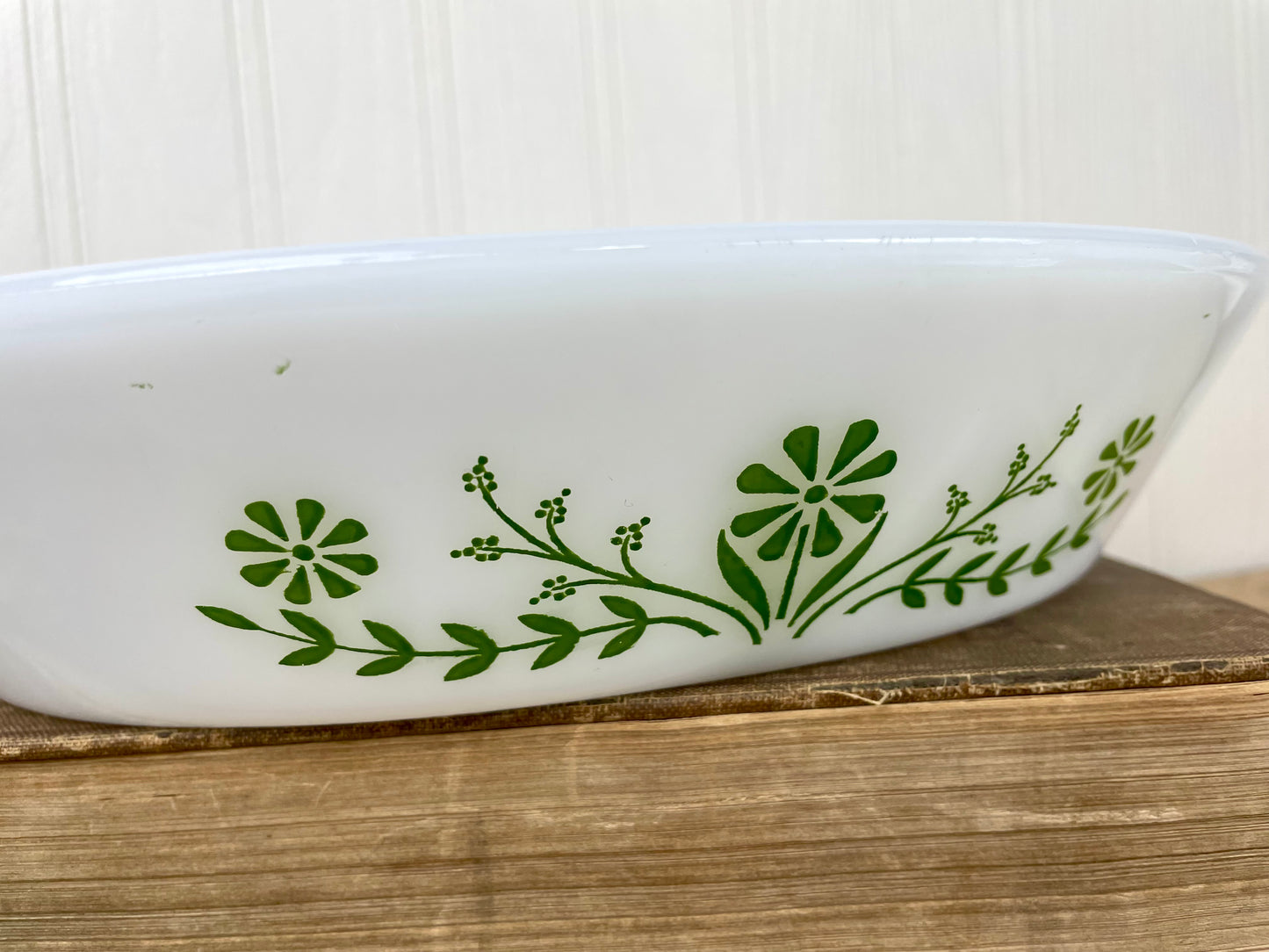 Vintage Glasbake Divided Milk Glass Casserole Dish with Daisy Pattern