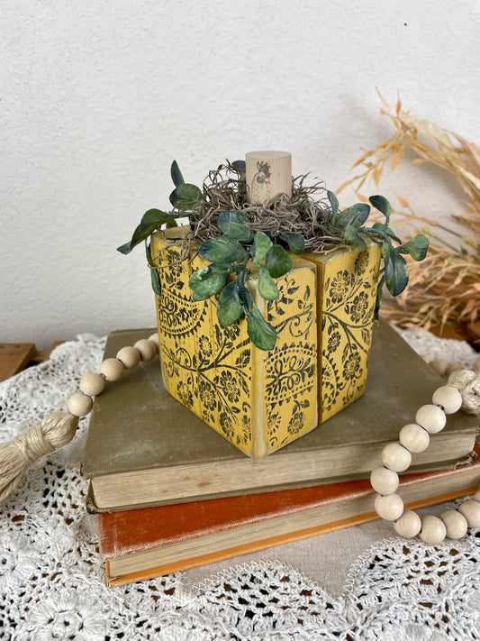 Handmade Reclaimed Wood Yellow Block Pumpkin