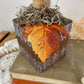 Handmade Reclaimed Wood Block Pumpkin with Leaves