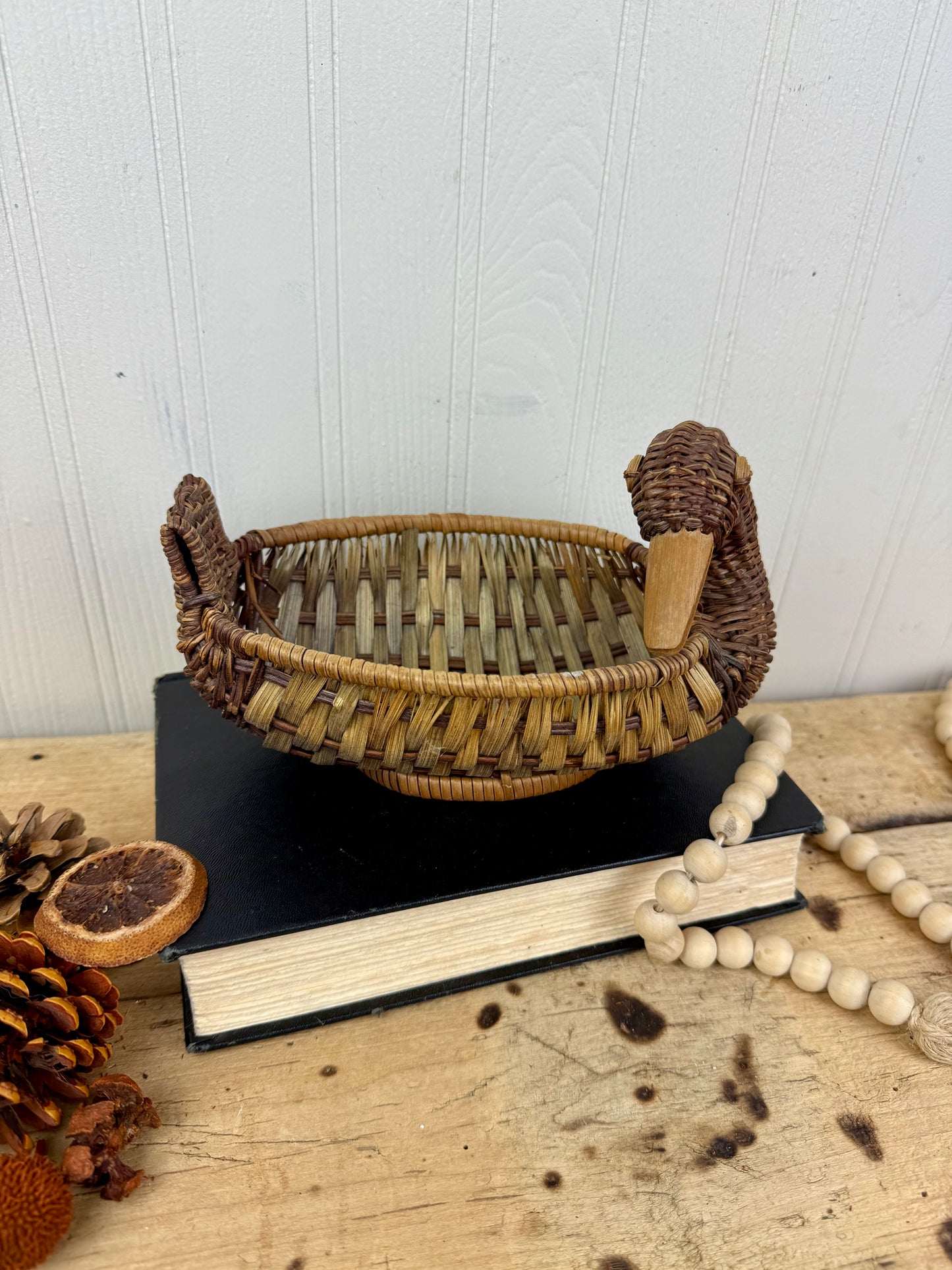 Vintage Mid-Century Wicker Duck Basket