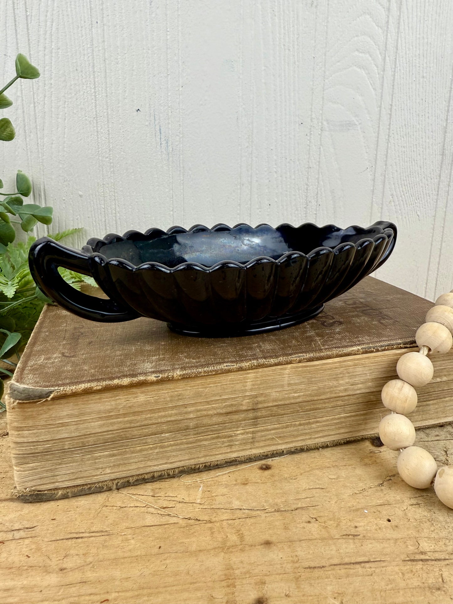 Vintage 1940’s Imperial Glass Pillar Flute Black Glass Pickle Dish