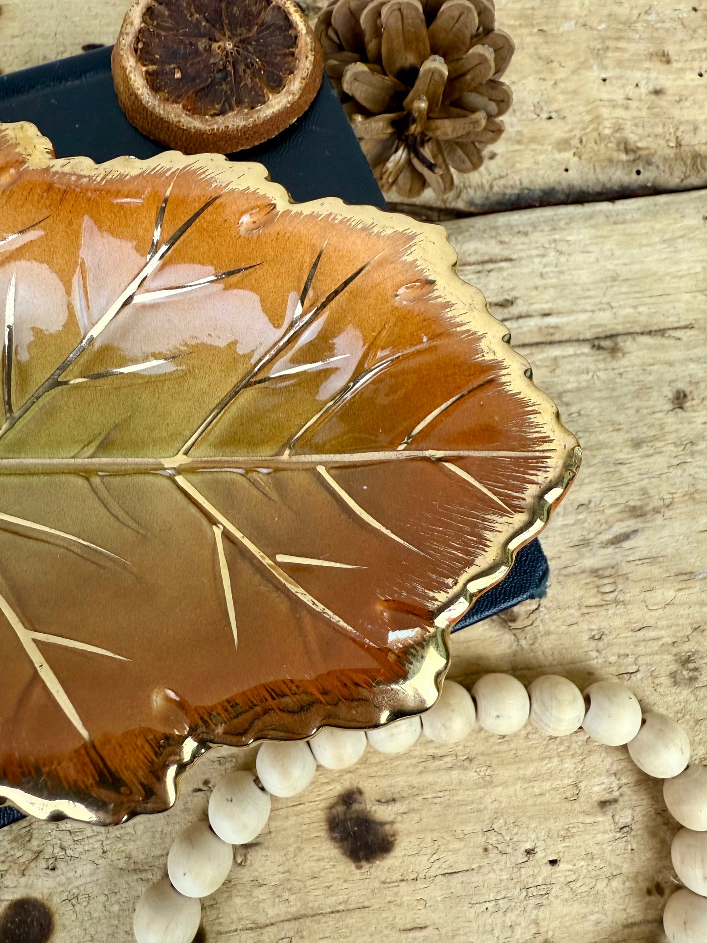Vintage Enesco Ceramic Oak Leaf Nut Dish
