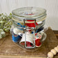 Vintage Glass Clasp Jar with Thread Spools