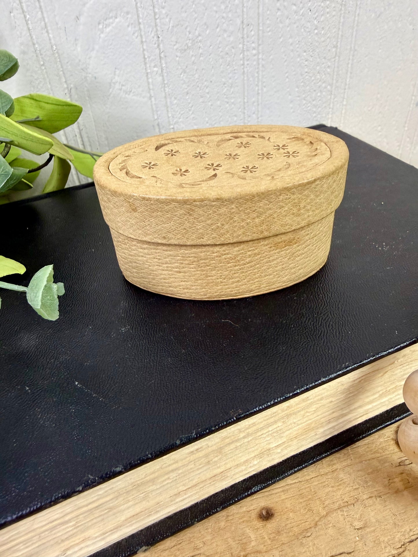 Vintage Handmade Latvian Leather Trinket Box