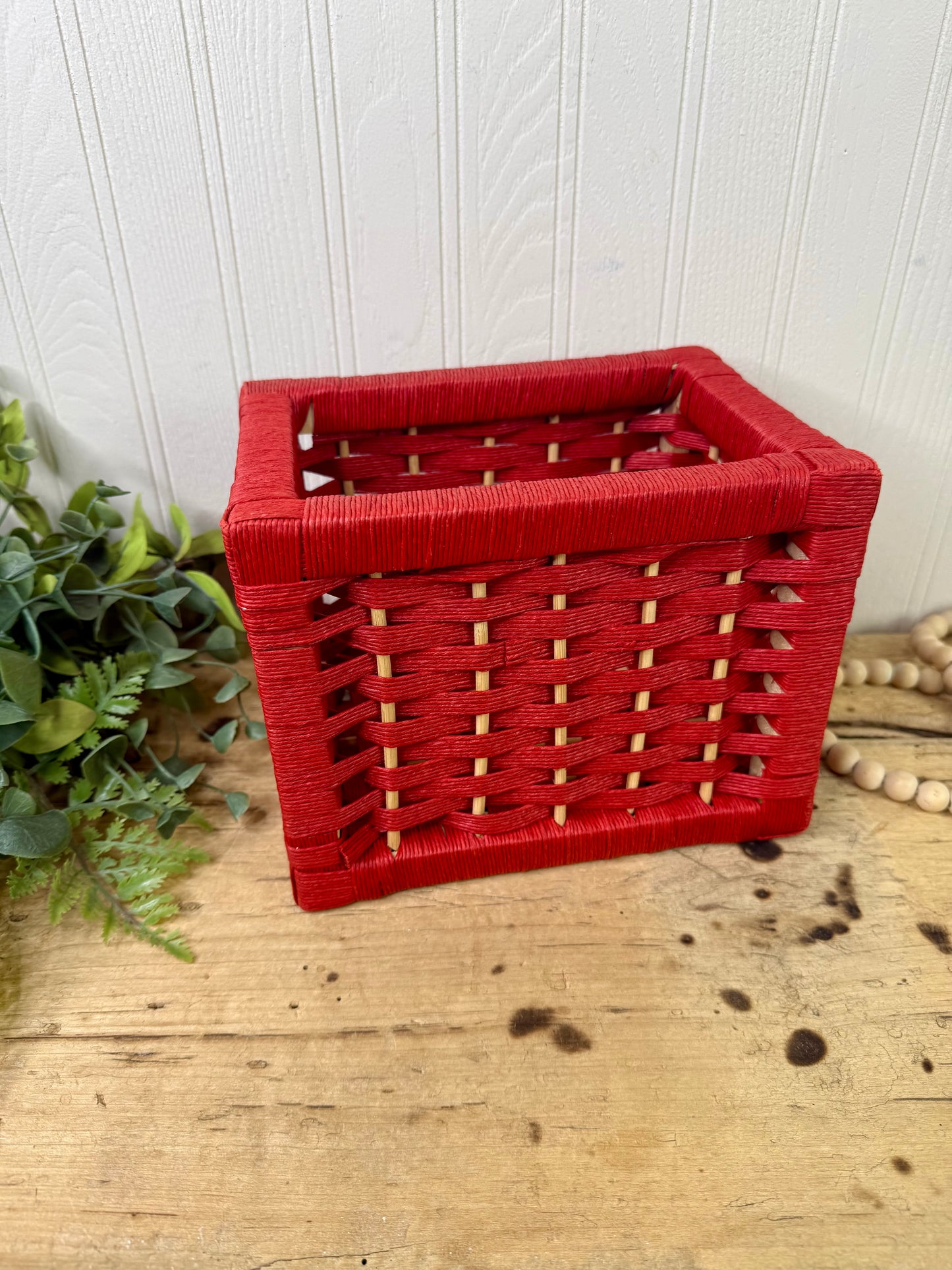 Vintage Rectangular Red Storage Basket