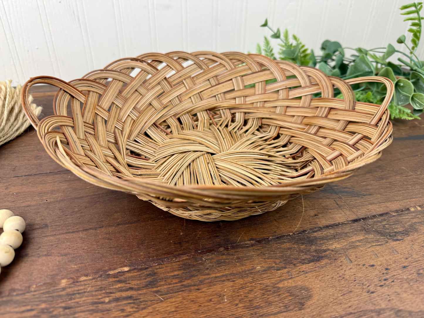 Vintage Wicker Chunky Weave Basket with Small Handles