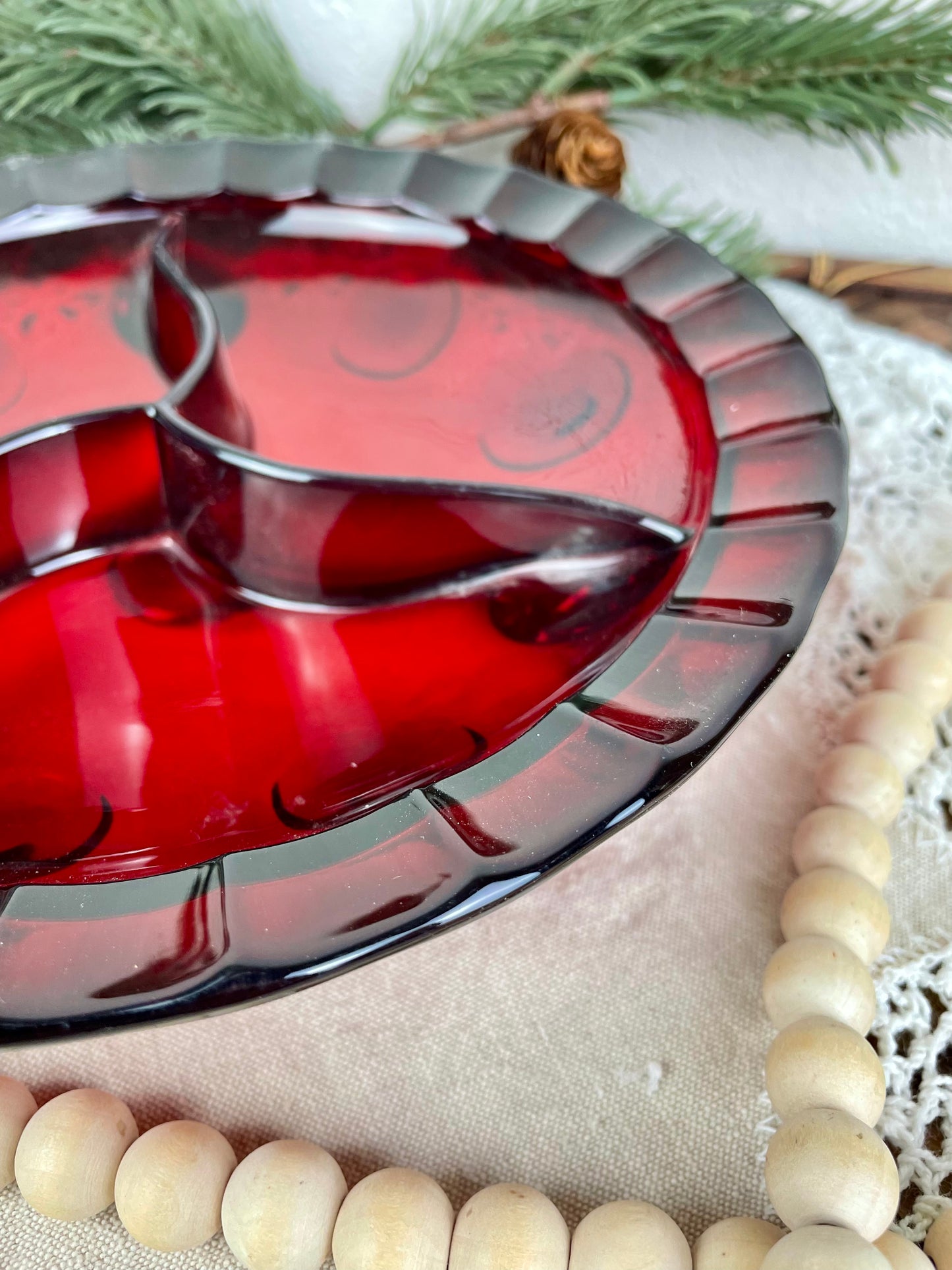 Vintage Martinsville Ruby Red Divided Relish Dish