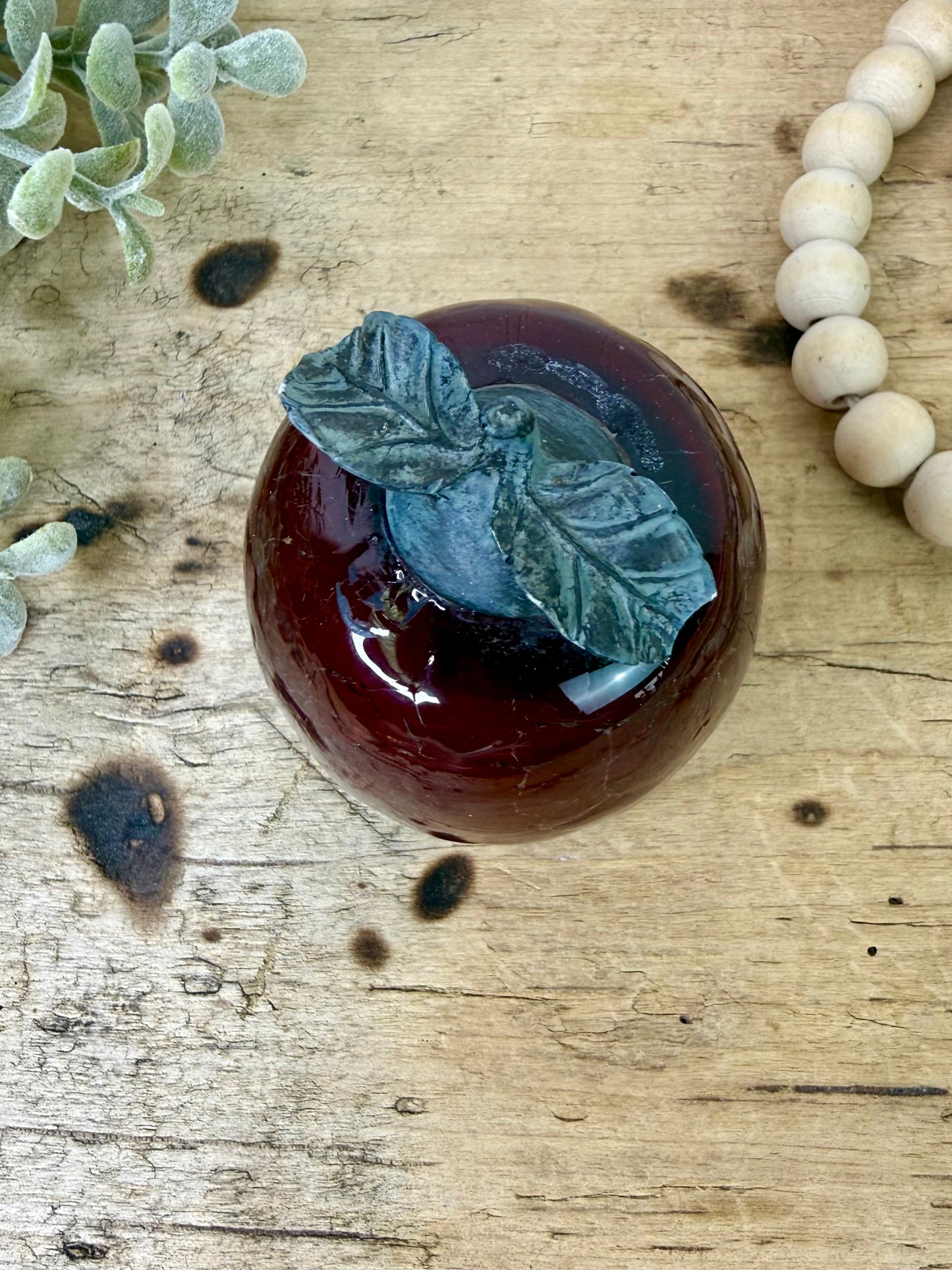 Vintage Crackle Art Glass Red Apple Figurine