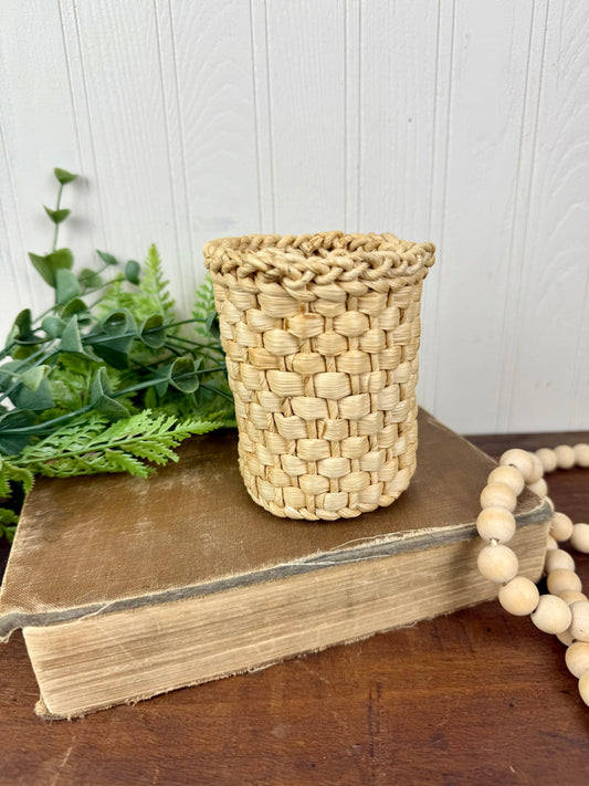 Vintage Chunky Wicker Pencil Holder