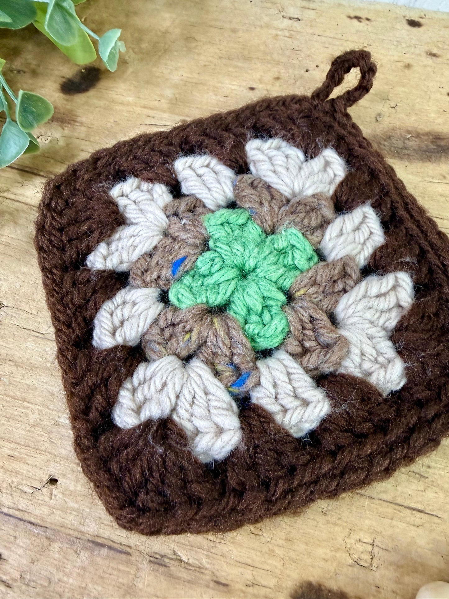 Vintage Crocheted Granny Square Potholder