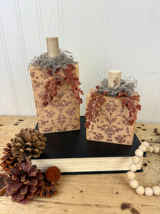 Handmade Light Orange Pumpkin Set with Metallic Accents and Orange Berries