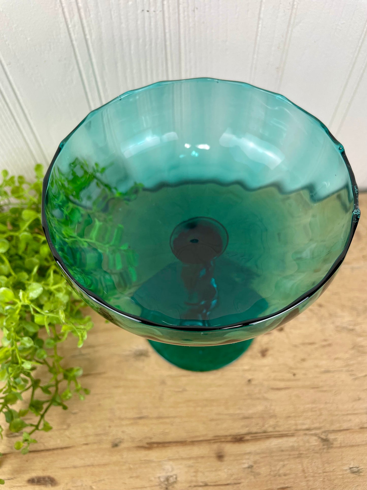 Vintage Hand Blown Turquoise Blue Glass Compote Dish