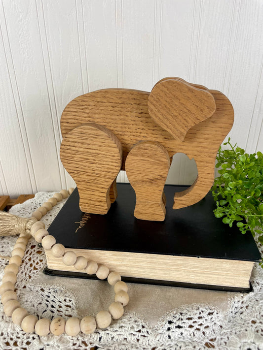 Vintage Handmade Oak Wood Elephant