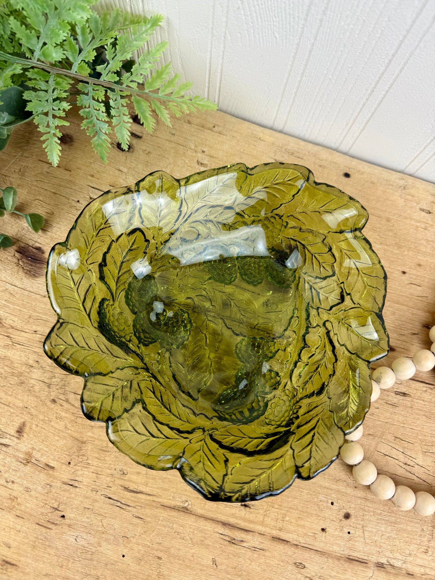 Vintage Indiana Glass Co. Green Loganberry Candy Dish