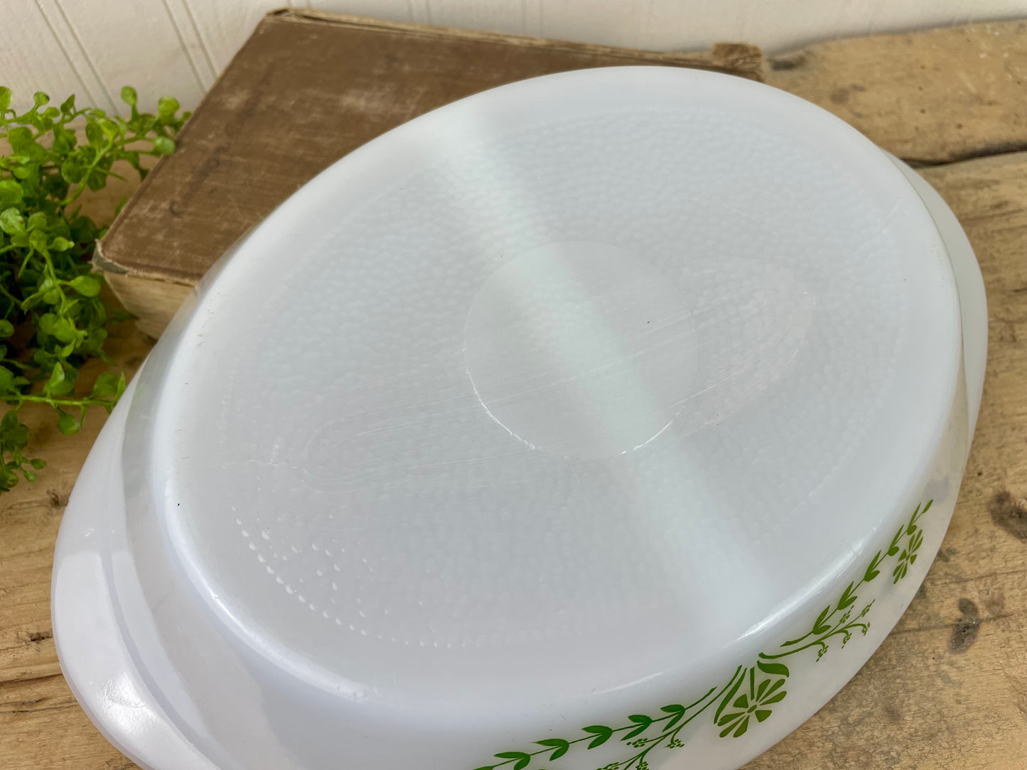 Vintage Glasbake Divided Milk Glass Casserole Dish with Daisy Pattern