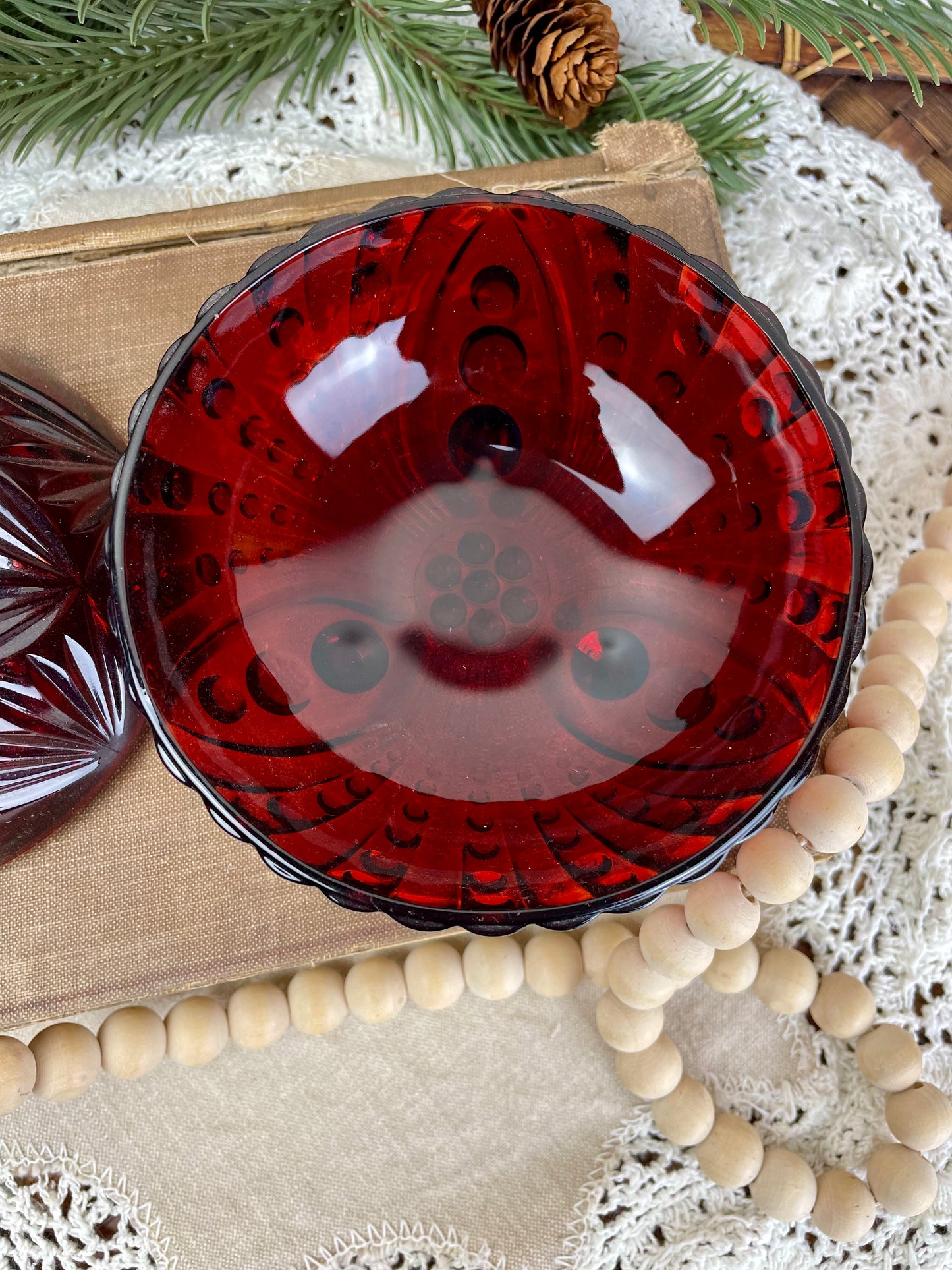 Vintage Ruby Red Glass Dish with Lid