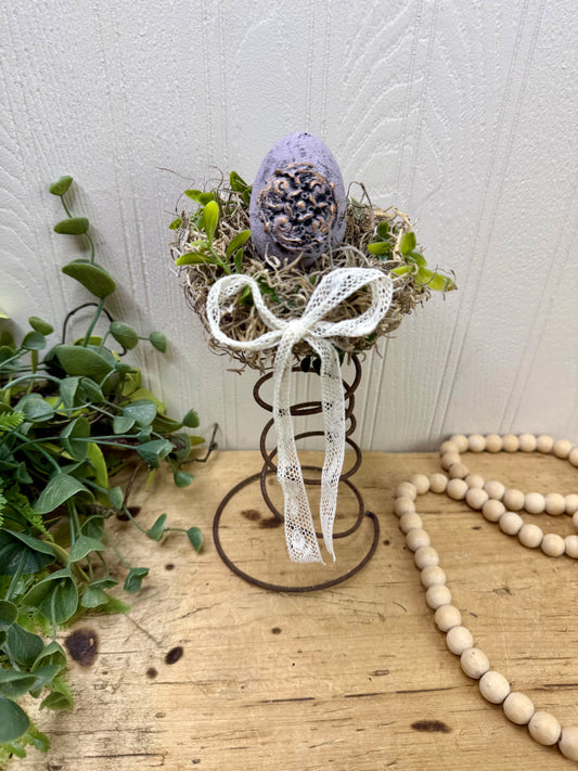 Handmade Rustic Bed Spring Nest with Pastel Purple Egg