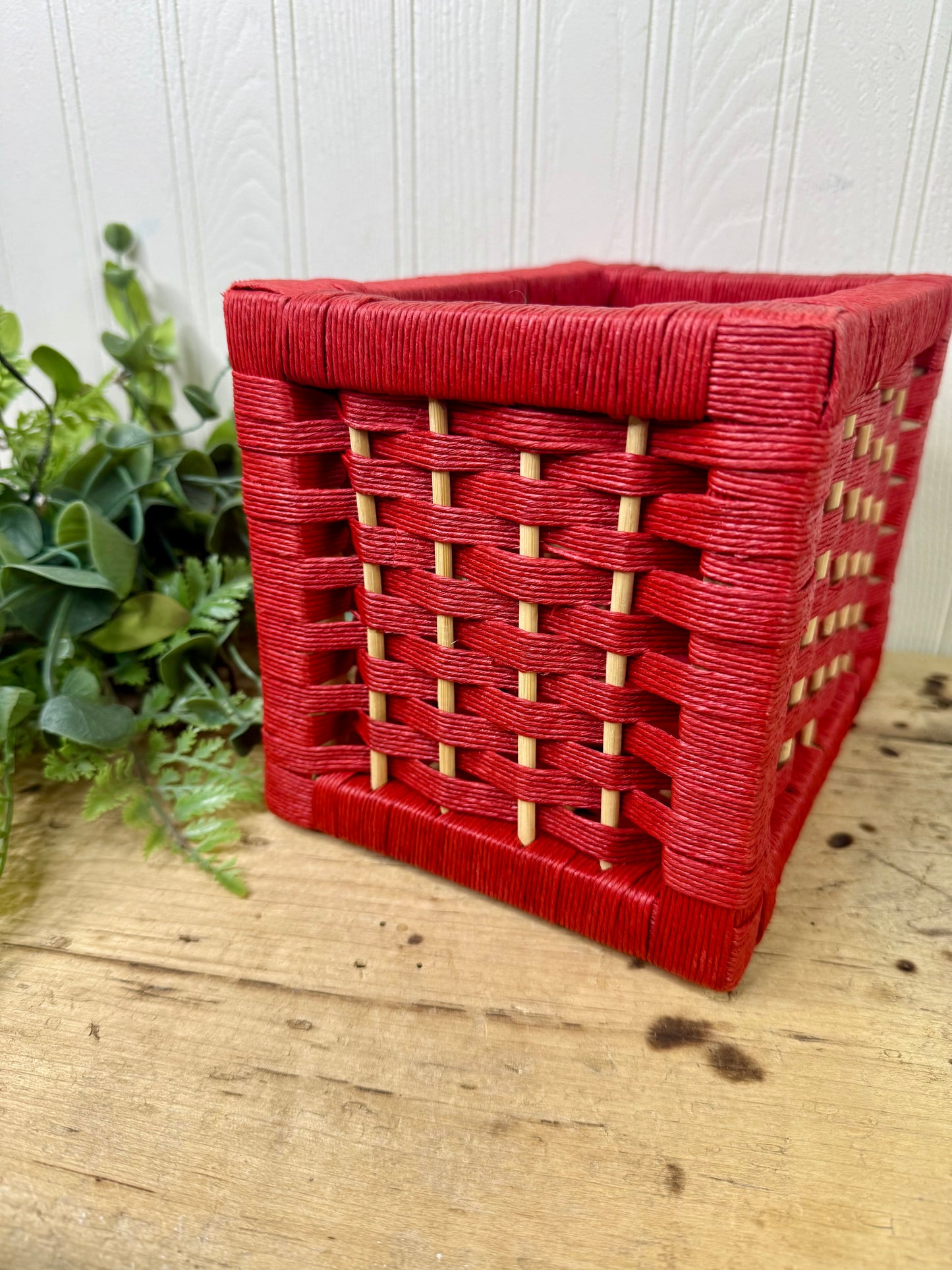 Vintage Rectangular Red Storage Basket