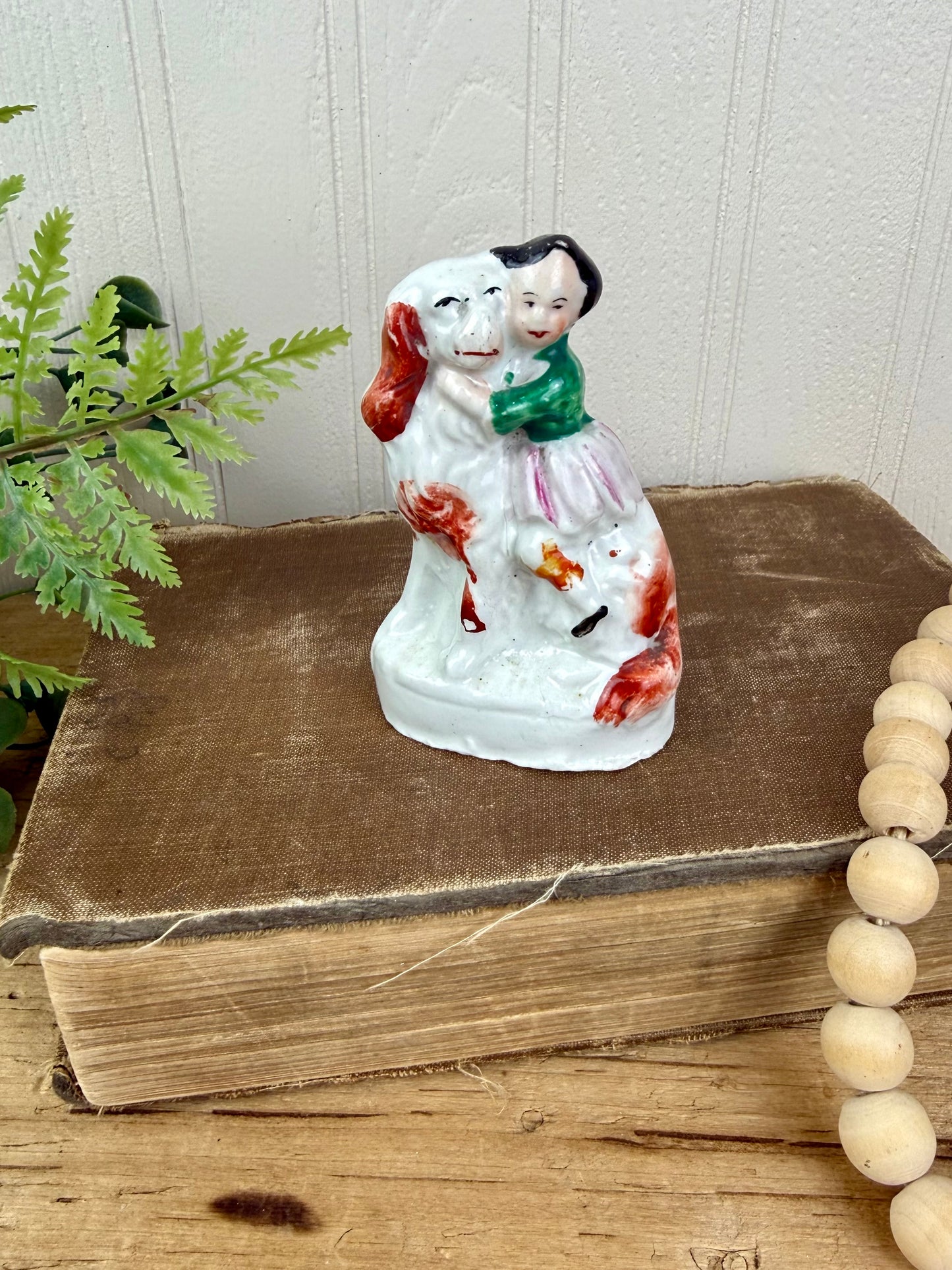 Rare Antique Staffordshire Victorian Spaniel & Child Figurine