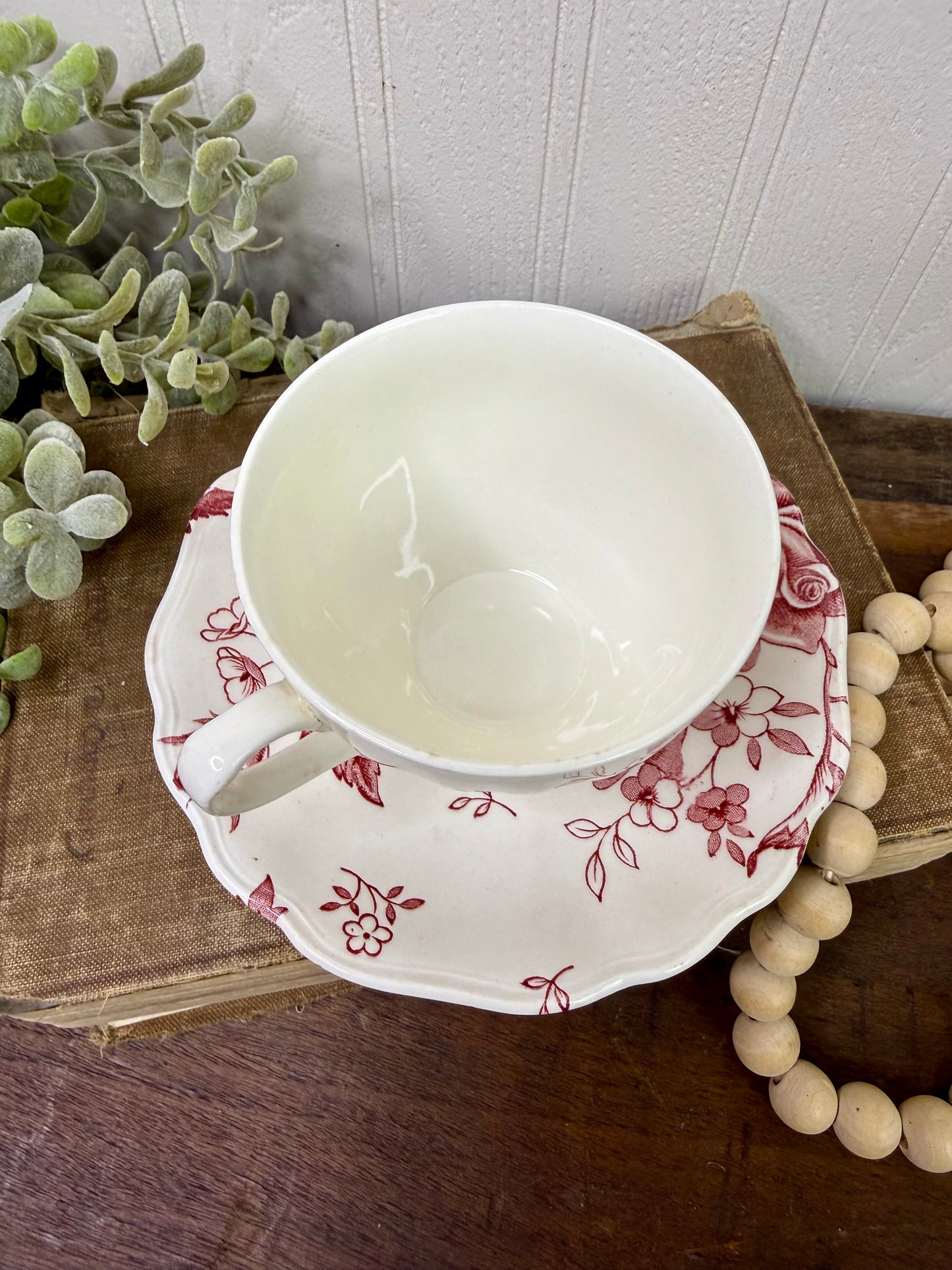 Antique J&G Meakin Tudor Roses Teacup and Saucer Set